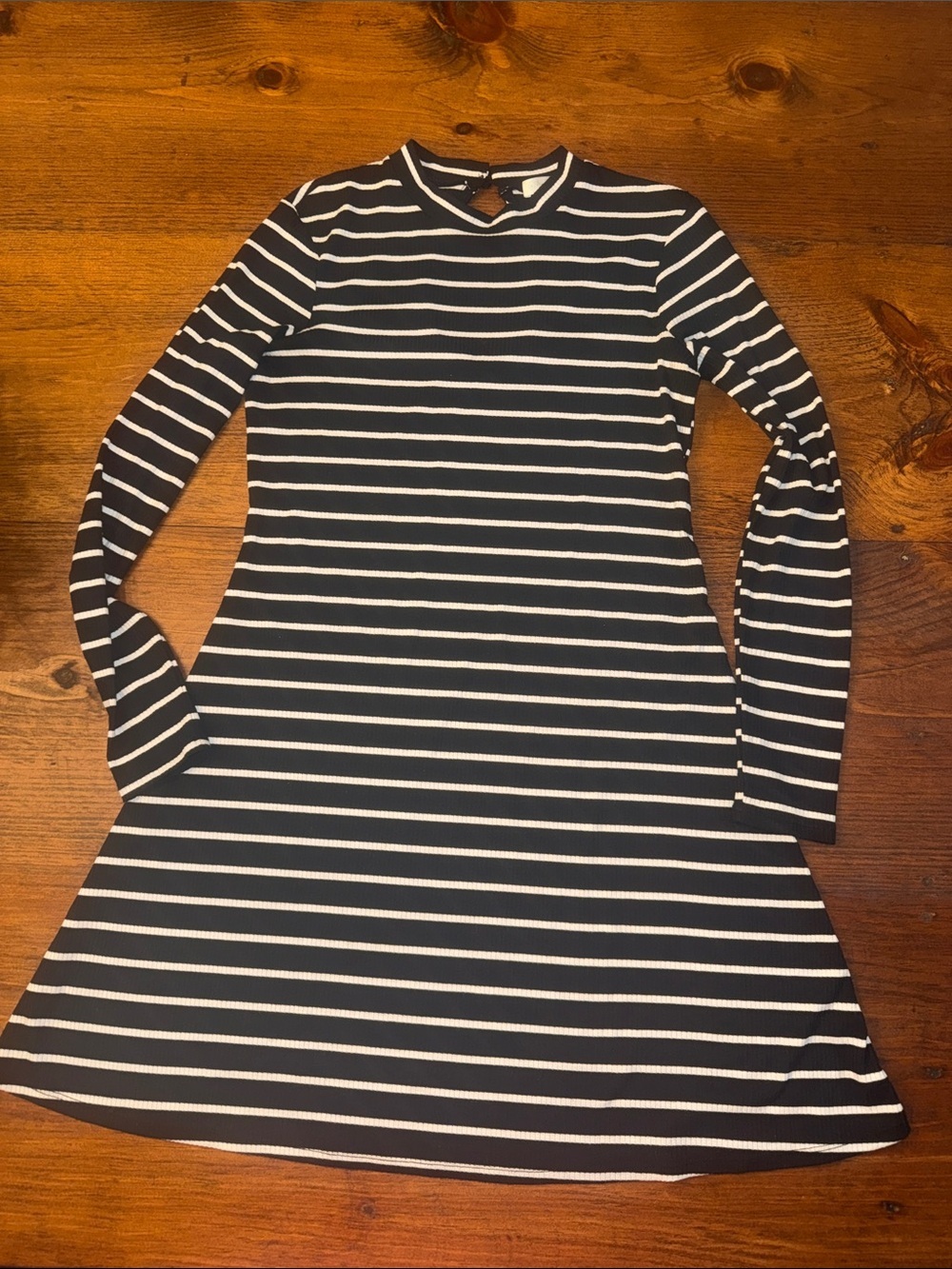 love, Fire Black & White Striped Long-Sleeve A-Line Dress